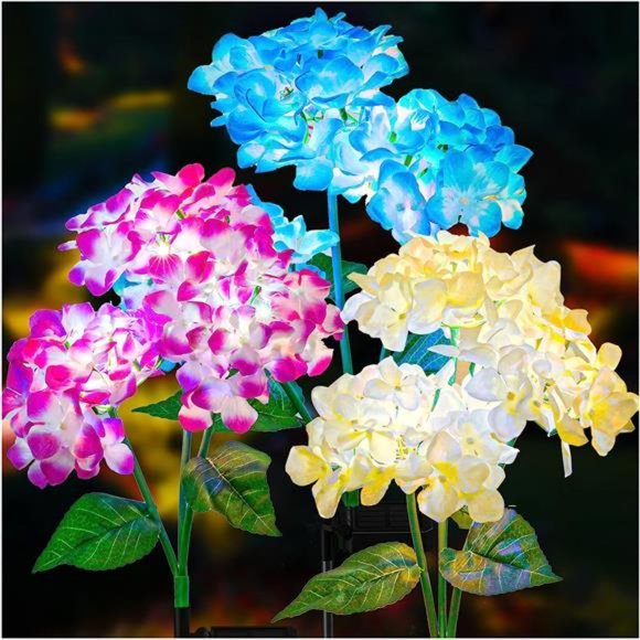 3 Pack 2023 Version Solar Lights Outdoor, Colorful,Hydrangea Flower Lights - Picture 1 of 6